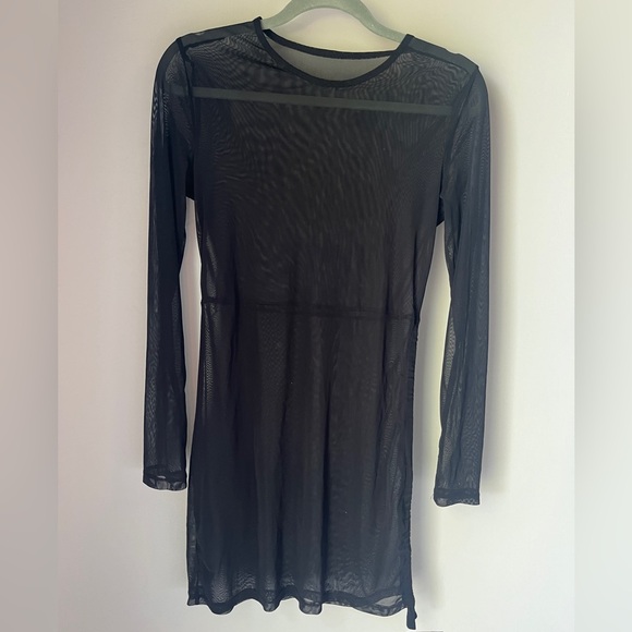 Sheer Black Long Sleeve Swimsuit Coverup w/ Adjustable Cinch on One Side - Picture 1 of 2